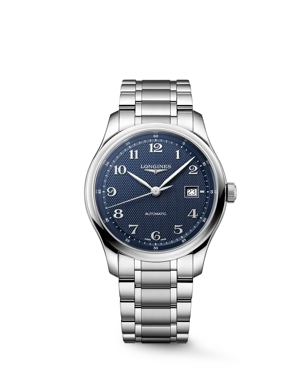 Longines Master Collection neu: Moderner Klassiker mit Gerstenkorn-Muster Die Kombination aus blauem Zifferblatt und Edelstahlarmband betont die zeitgemässe Neuausrichtung der Traditionslinie (Quelle: Longines).