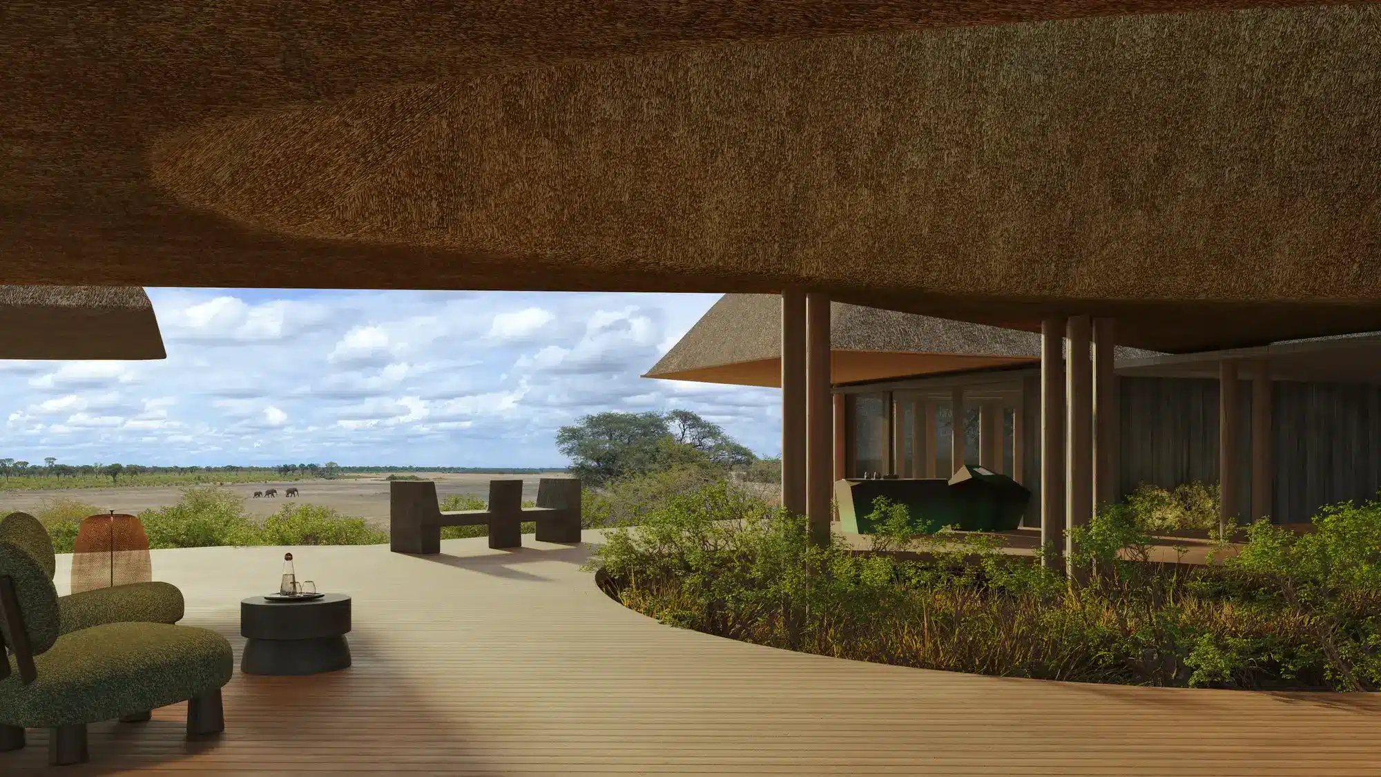 Vestige Xaudum: Neue Exklusiv-Lodge im Khaudum-Nationalpark Namibias Offene Architektur der Lodge Vestige Xaudum im Khaudum-Nationalpark ohne Zäune und künstliche Barrieren. (Quelle: zvg)