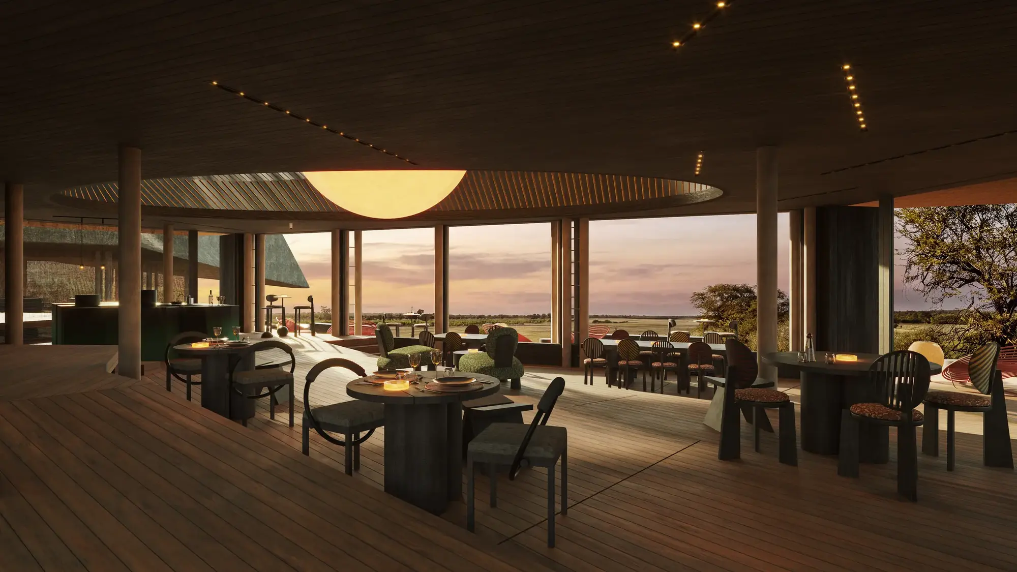 Vestige Xaudum: Neue Exklusiv-Lodge im Khaudum-Nationalpark Namibias Restaurant von Vestige Xaudum: regionale Produkte und Spiess-Braai über offenem Feuer. (Quelle: zvg)