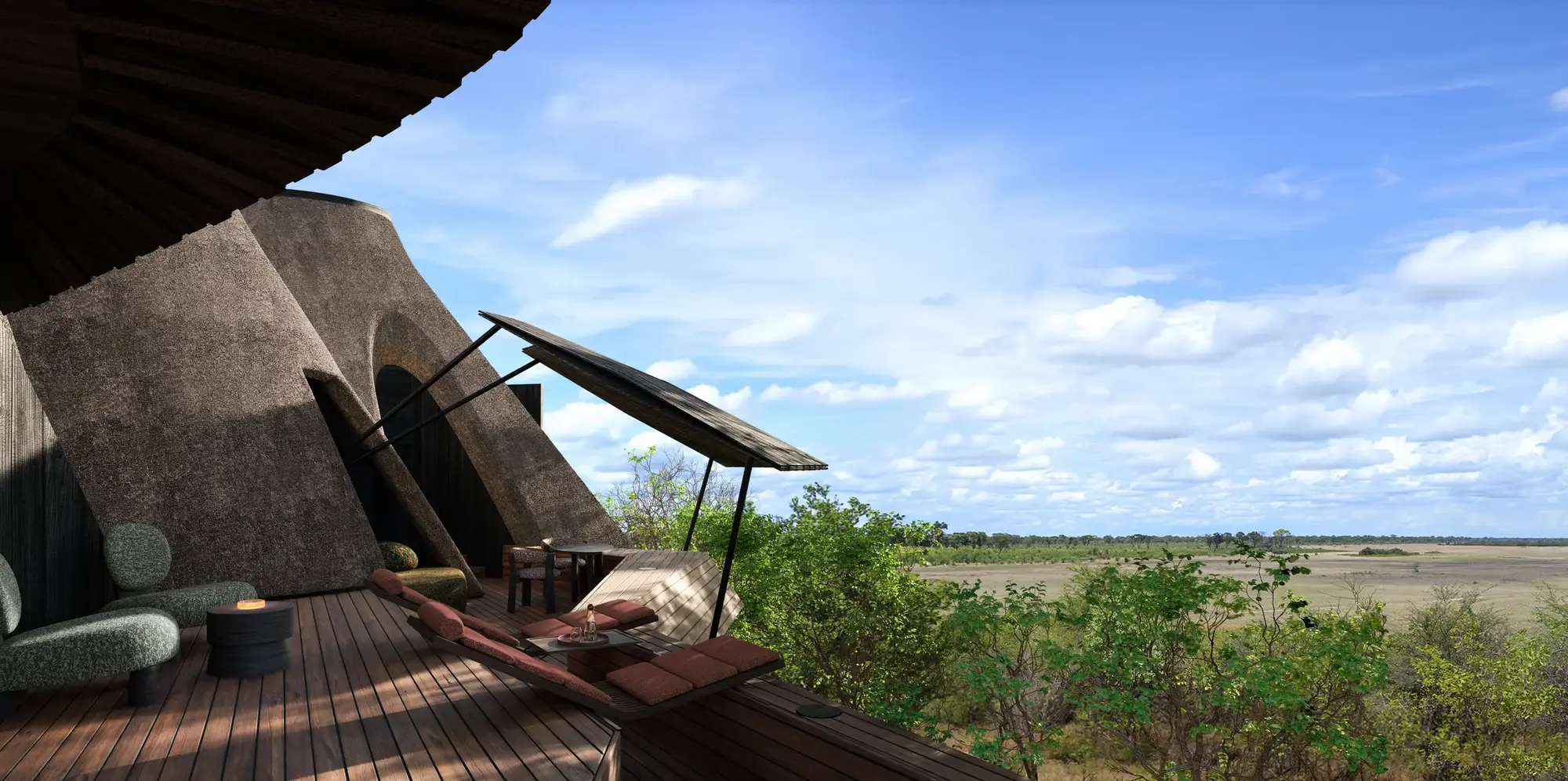Vestige Xaudum: Neue Exklusiv-Lodge im Khaudum-Nationalpark Namibias Blick von der privaten Terrasse in Vestige Xaudum über das trockene Flussbett im Khaudum-Nationalpark. (Quelle: zvg)