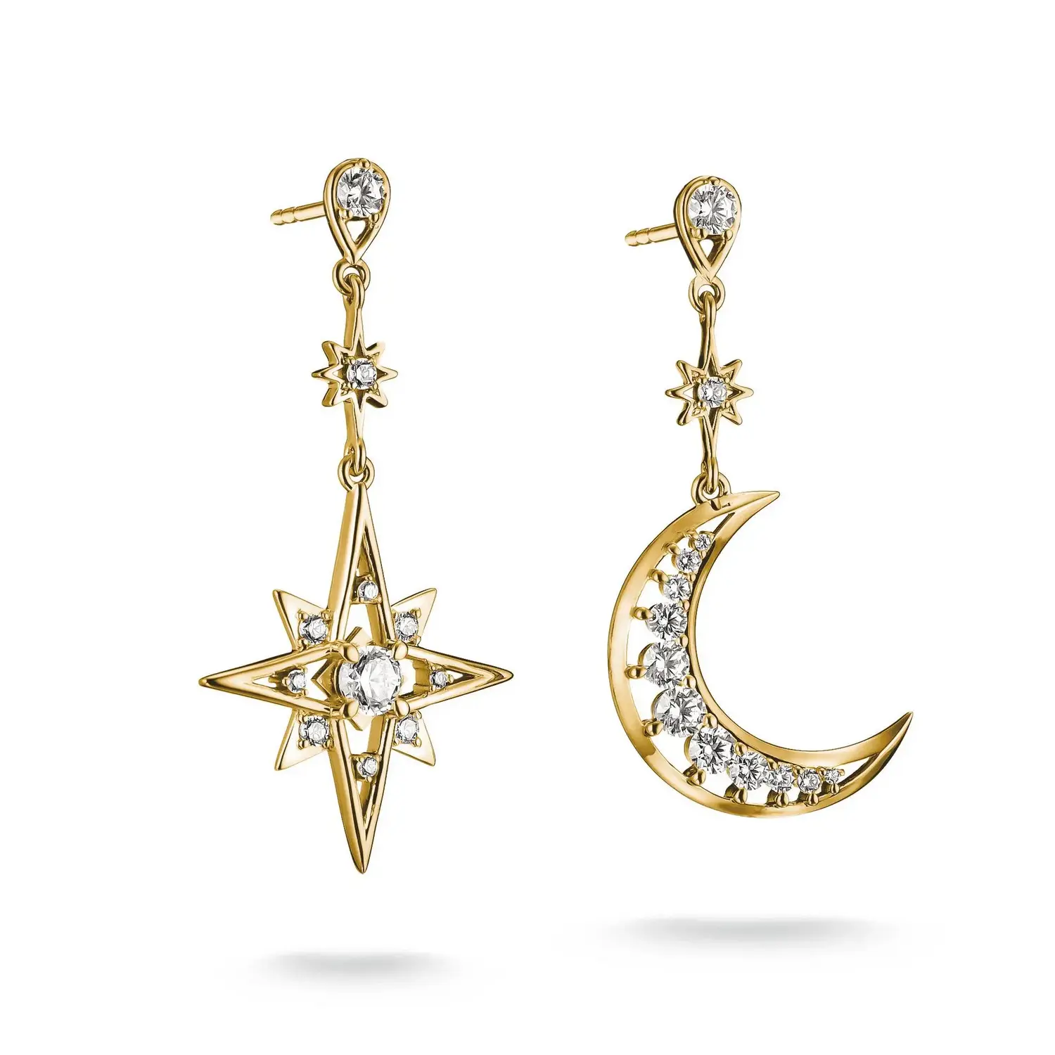 Thomas Sabo Weihnachtskollektion: Midnight Sky, Fluid Elegance und Rebel Steel Asymmetrische Ohrhänger Midnight Sky mit Stern und Mondsichel, Thomas Sabo (Quelle: zvg)