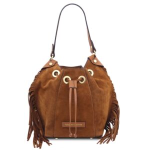 Nomade Beuteltasche aus Wildleder in Cognac, Tuscany Leather TL142613